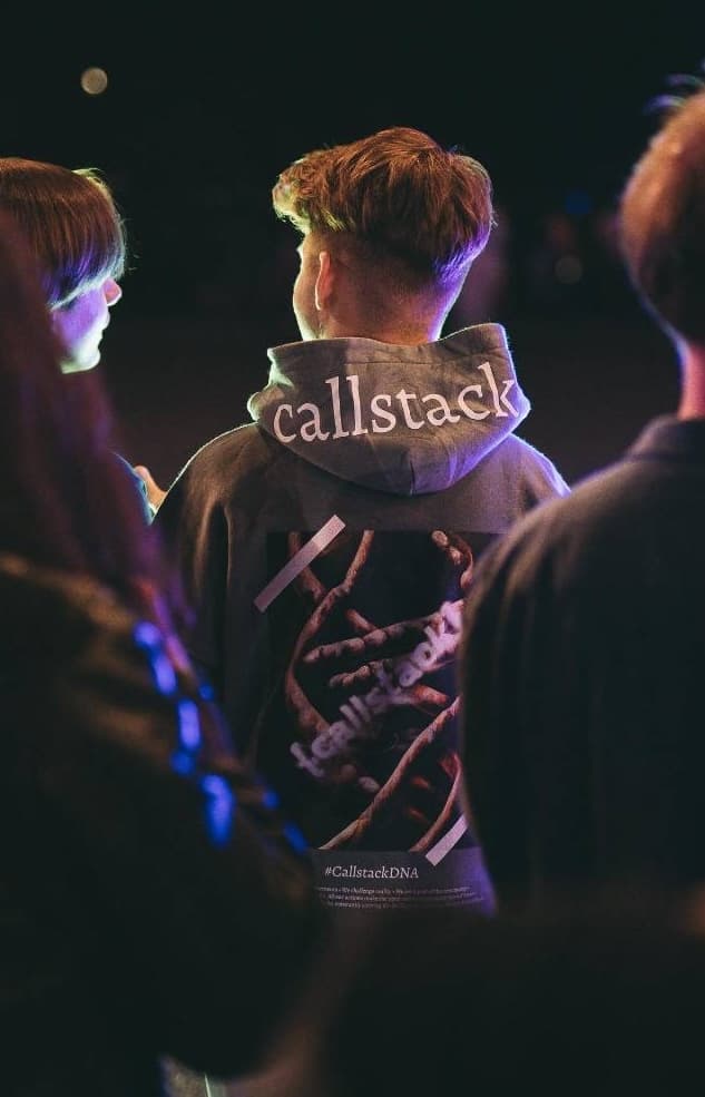 Photo of me wearing Callstack's hoodie